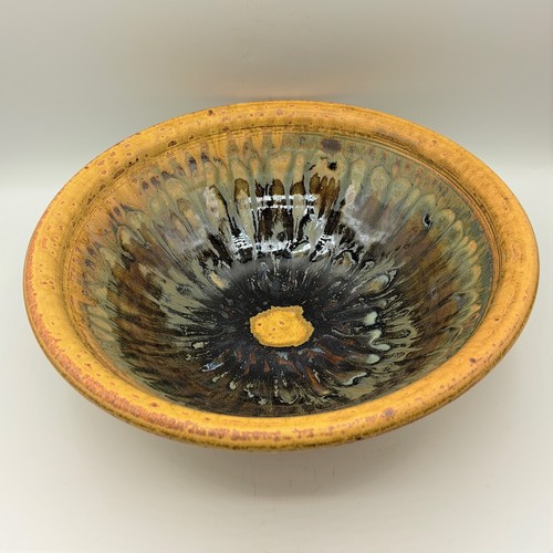 #230129 Bowl Yellow/Tan/Grn Swirl 9.5x4.75 $28 at Hunter Wolff Gallery